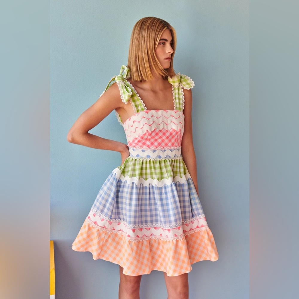 NWOT Celia B Jade Short Vichy Dress Colorful Gingham Size M